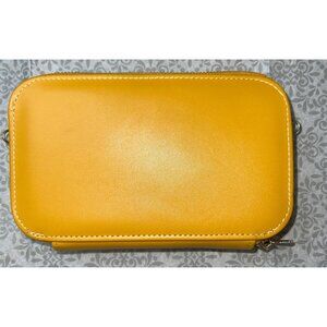 Yellow Faux Leather Double-Zipper Wallet With Pink Interior & Wrist Strap
